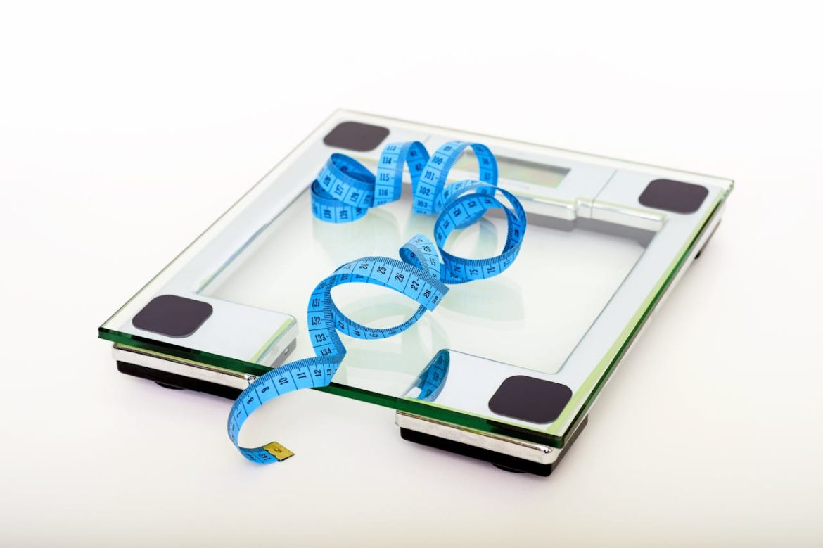 weighing scale with blue tape